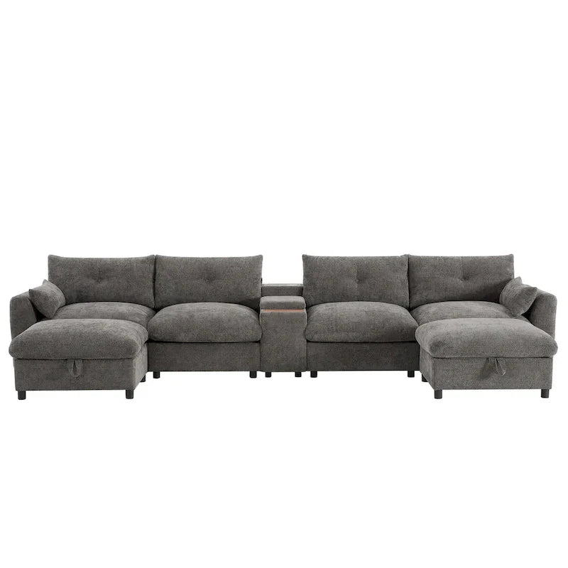 Canapé sectionnel modulable en forme de U 142 avec ottomans de rangement et console