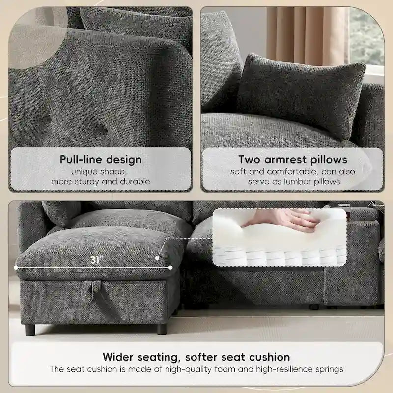 Canapé sectionnel modulable en forme de U 142 avec ottomans de rangement et console
