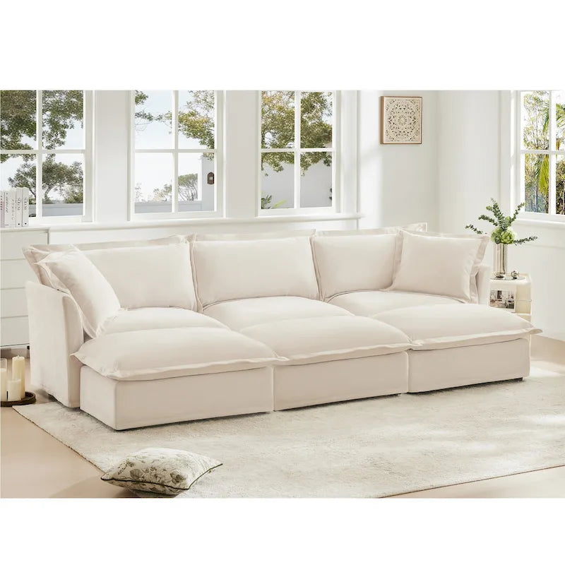 Canapé sectionnel 3 places en chenille 120 avec 3 ottomans