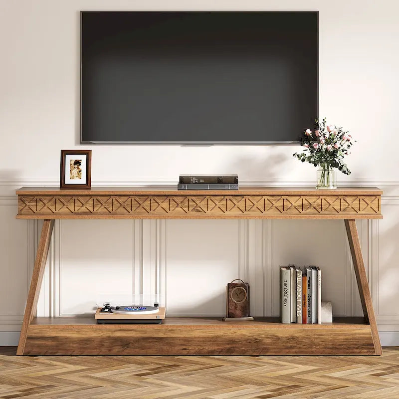 Console extra-longue 70.8 pouces avec étagère de rangement, table d'entrée 2 niveaux style ferme - 70.87 L x 11.81 L x 31.5 H