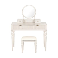 Coiffeuse de luxe avec miroir rond, hauteur réglable, ensemble coiffeuse élégant, 4 tiroirs et tabouret
