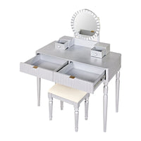 Coiffeuse de luxe avec miroir rond, hauteur réglable, ensemble coiffeuse élégant, 4 tiroirs et tabouret