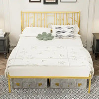 Cadre de lit plateforme Queen Size avec montants décoratifs, rangement sous le lit et sans besoin de sommier tapissier