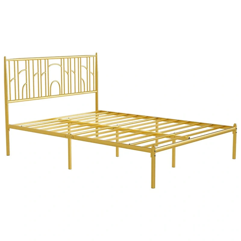 Cadre de lit plateforme Queen Size avec montants décoratifs, rangement sous le lit et sans besoin de sommier tapissier