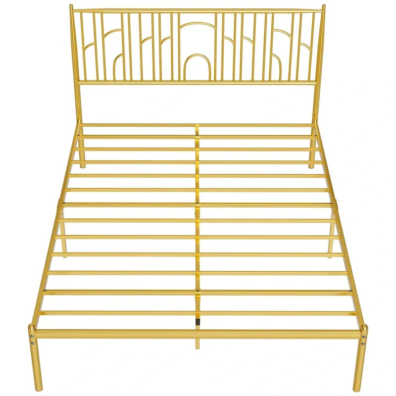 Cadre de lit plateforme Queen Size avec montants décoratifs, rangement sous le lit et sans besoin de sommier tapissier