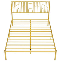 Cadre de lit plateforme Queen Size avec montants décoratifs, rangement sous le lit et sans besoin de sommier tapissier