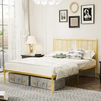 Cadre de lit plateforme Queen Size avec montants décoratifs, rangement sous le lit et sans besoin de sommier tapissier