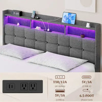 Lit plateforme King Size avec station de recharge rapide et tête de lit de rangement, éclairage RVB, ports USB 20W