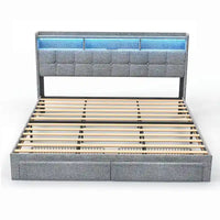 Lit plateforme King Size avec station de recharge rapide et tête de lit de rangement, éclairage RVB, ports USB 20W