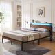 Lit plateforme moderne King Size en métal avec tête de lit en bois et lumières LED pour chambre à coucher