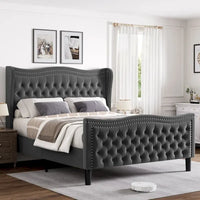 Lit plateforme en velours de style moderne avec tête de lit rembourrée pour chambre à coucher