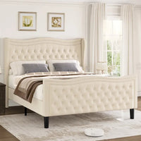 Lit plateforme en velours de style moderne avec tête de lit rembourrée pour chambre à coucher