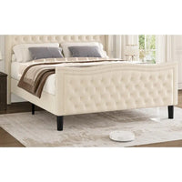 Lit plateforme en velours de style moderne avec tête de lit rembourrée pour chambre à coucher