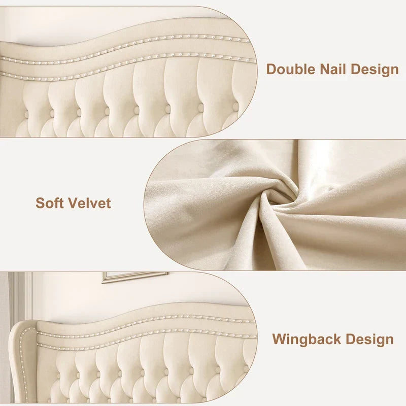 Lit plateforme en velours de style moderne avec tête de lit rembourrée pour chambre à coucher