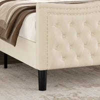 Lit plateforme en velours de style moderne avec tête de lit rembourrée pour chambre à coucher