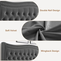 Lit plateforme en velours de style moderne avec tête de lit rembourrée pour chambre à coucher
