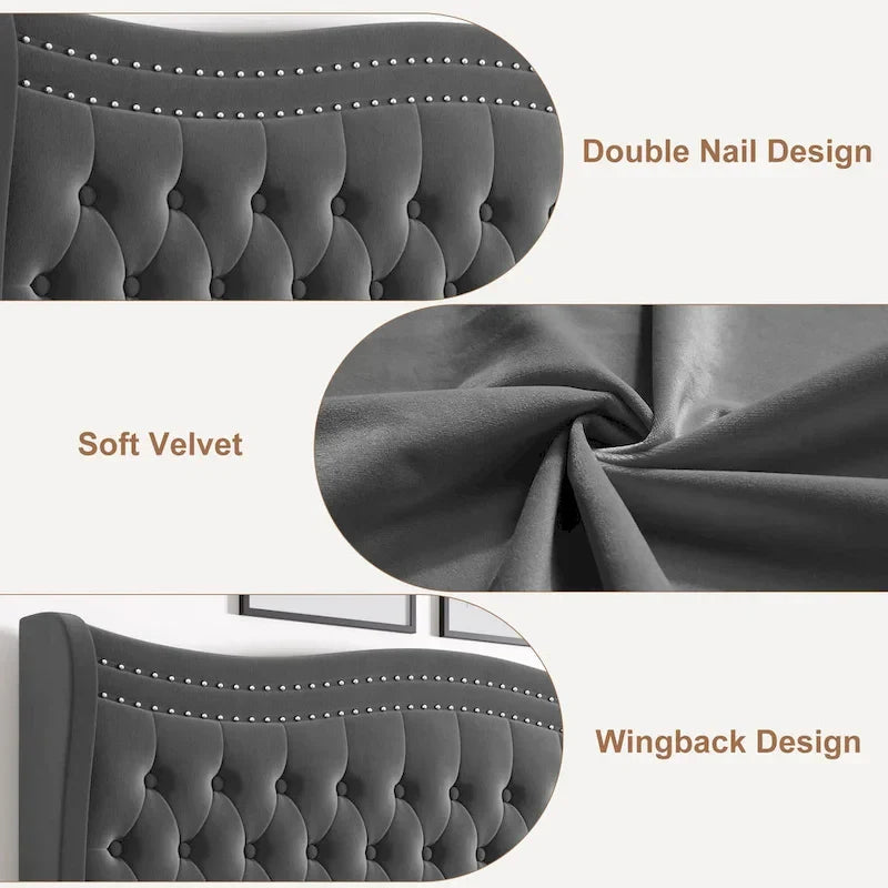 Lit plateforme en velours de style moderne avec tête de lit rembourrée pour chambre à coucher