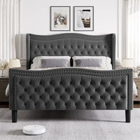 Lit plateforme en velours de style moderne avec tête de lit rembourrée pour chambre à coucher