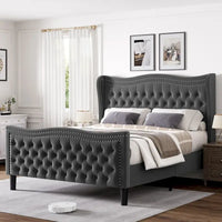 Lit plateforme en velours de style moderne avec tête de lit rembourrée pour chambre à coucher