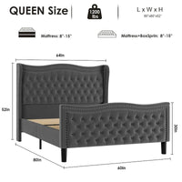 Lit plateforme en velours de style moderne avec tête de lit rembourrée pour chambre à coucher