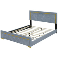 Lit plateforme rembourré Queen Size avec tête de lit capitonnée et cadre en fil métallique