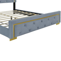 Lit plateforme rembourré Queen Size avec tête de lit capitonnée et cadre en fil métallique