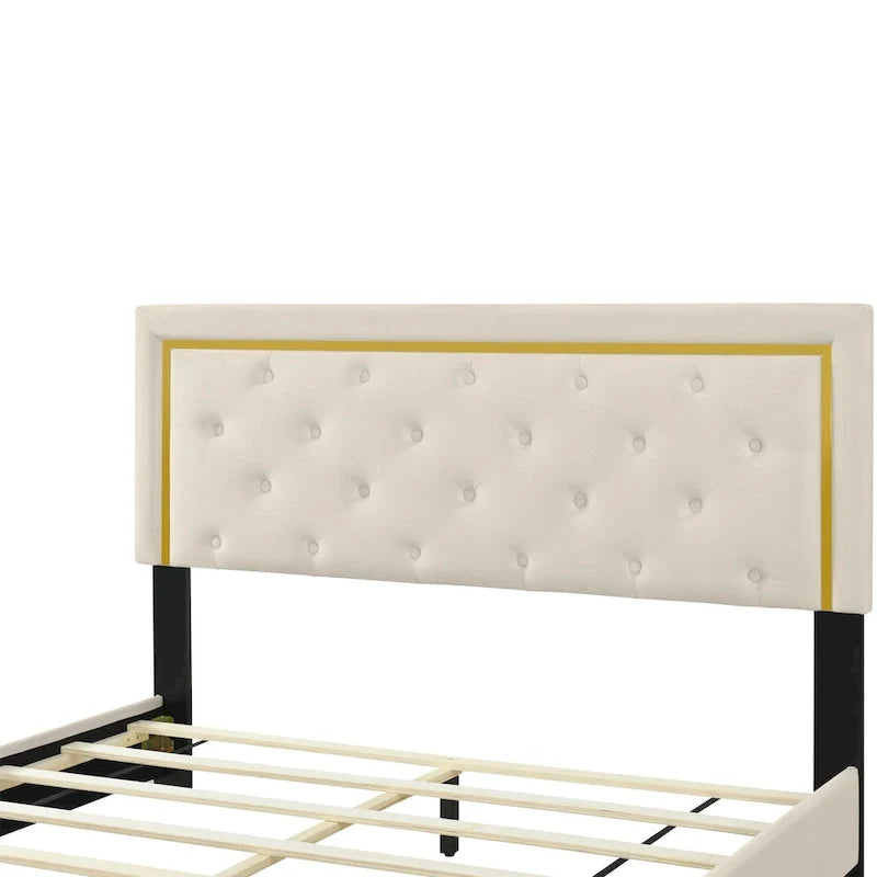 Lit plateforme rembourré Queen Size avec tête de lit capitonnée et cadre en fil métallique