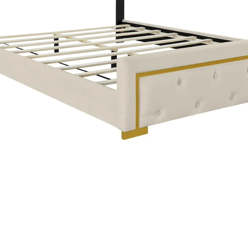 Lit plateforme rembourré Queen Size avec tête de lit capitonnée et cadre en fil métallique