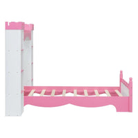 Lit plateforme en bois en forme de château, taille jumelle, avec étagère de rangement pour chambre d'enfant