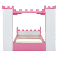 Lit plateforme en bois en forme de château, taille jumelle, avec étagère de rangement pour chambre d'enfant