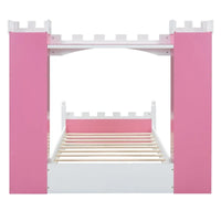 Lit plateforme en bois en forme de château, taille jumelle, avec étagère de rangement pour chambre d'enfant