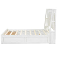 Lit plateforme en bois blanc Queen Size avec tête de lit capitonnée et 2 tiroirs