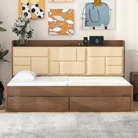 Lit de jour en bois taille Twin avec tête de lit rembourrée, ports USB et 2 tiroirs