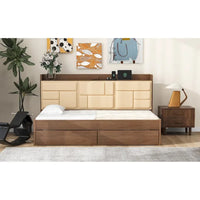Lit de jour en bois taille Twin avec tête de lit rembourrée, ports USB et 2 tiroirs
