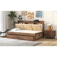 Lit de jour en bois taille Twin avec tête de lit rembourrée, ports USB et 2 tiroirs