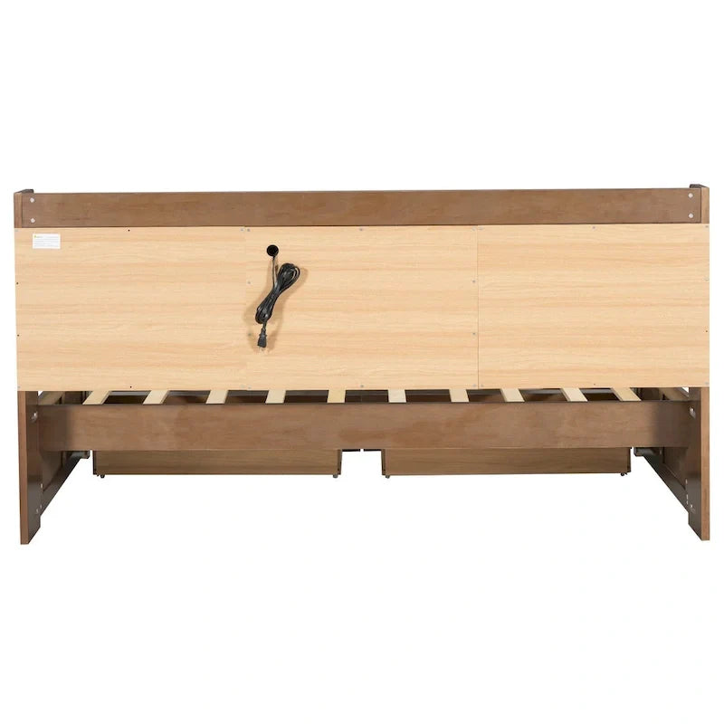 Lit de jour en bois taille Twin avec tête de lit rembourrée, ports USB et 2 tiroirs
