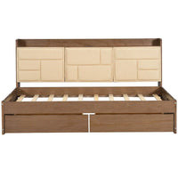 Lit de jour en bois taille Twin avec tête de lit rembourrée, ports USB et 2 tiroirs