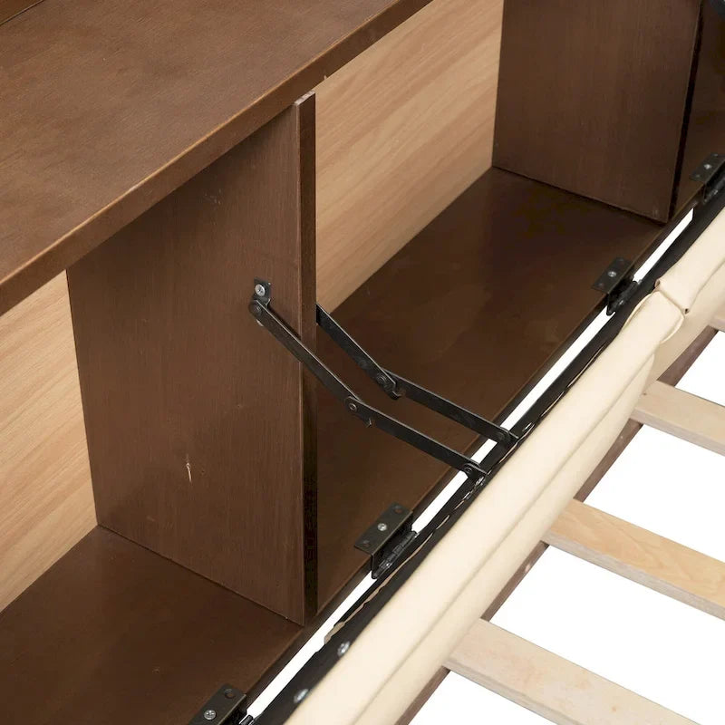Lit de jour en bois taille Twin avec tête de lit rembourrée, ports USB et 2 tiroirs