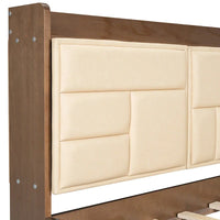Lit de jour en bois taille Twin avec tête de lit rembourrée, ports USB et 2 tiroirs
