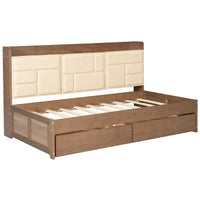 Lit de jour en bois taille Twin avec tête de lit rembourrée, ports USB et 2 tiroirs