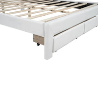 Lit double rembourré blanc avec tête de lit capitonnée, LED et 2 tiroirs