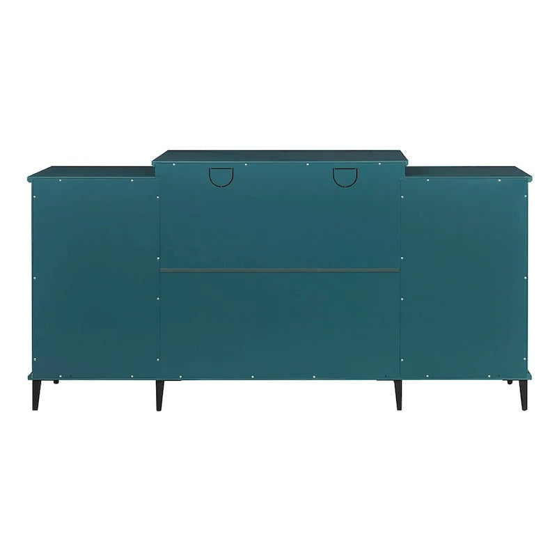 Meuble TV 62 po bleu sarcelle avec portes et étagères en verre pour salon
