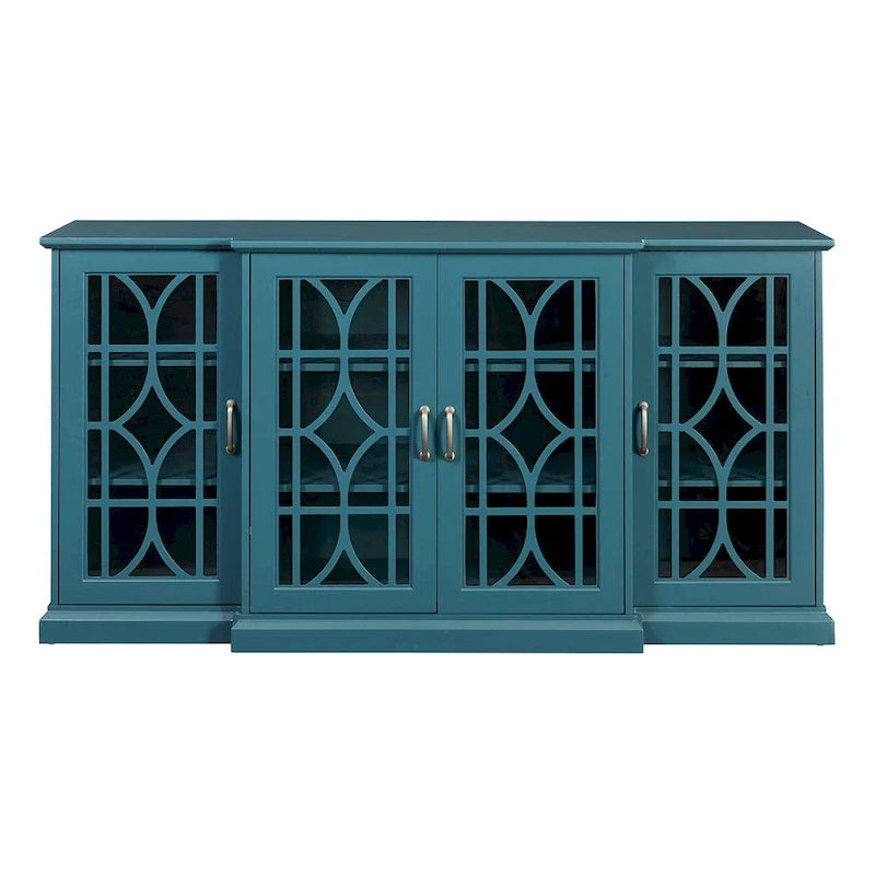 Meuble TV moderne bleu sarcelle 62 po avec grand plateau et 6 tablettes