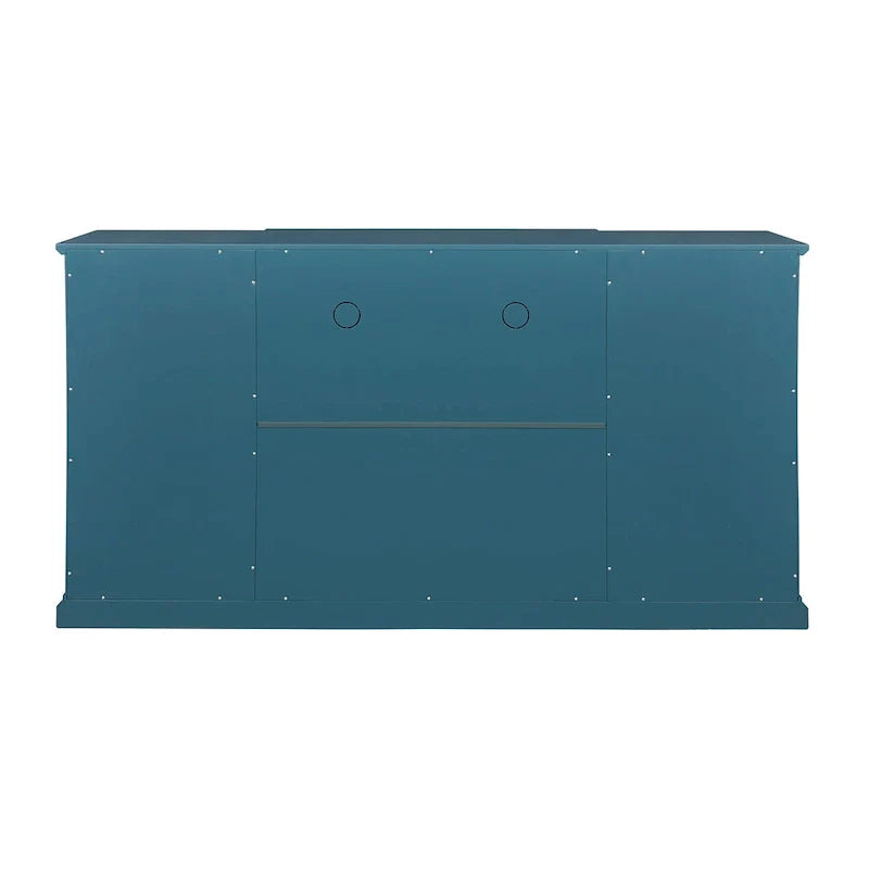 Meuble TV moderne bleu sarcelle 62 po avec grand plateau et 6 tablettes