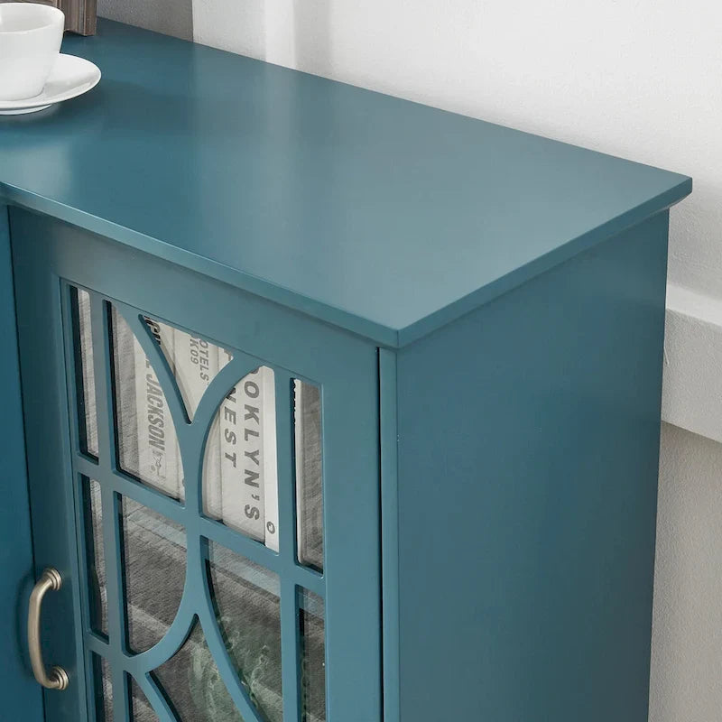 Meuble TV moderne bleu sarcelle 62 po avec grand plateau et 6 tablettes
