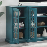 Meuble TV moderne bleu sarcelle 62 po avec grand plateau et 6 tablettes