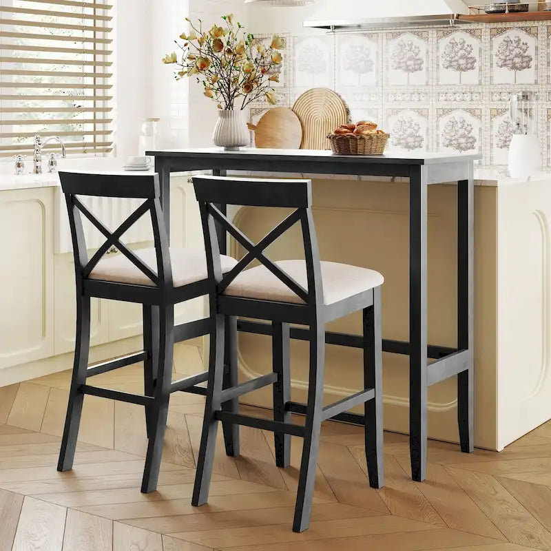 Ensemble de salle à manger 3 pièces style ferme avec table rectangulaire et 2 chaises