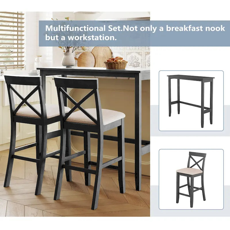 Ensemble de salle à manger 3 pièces style ferme avec table rectangulaire et 2 chaises