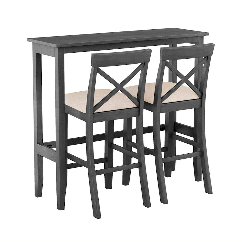 Ensemble de salle à manger 3 pièces style ferme avec table rectangulaire et 2 chaises