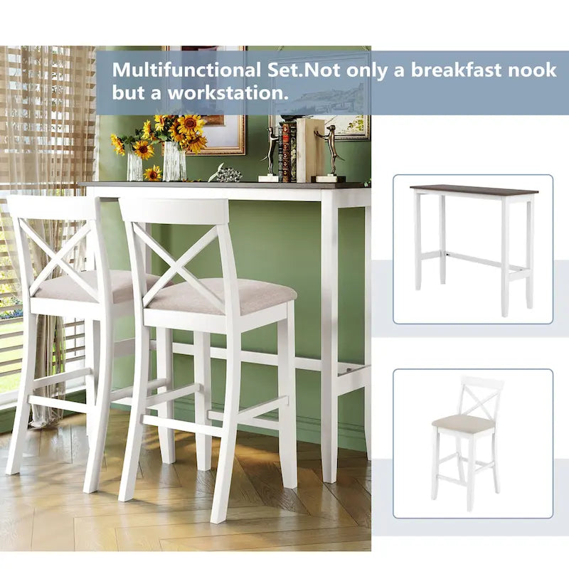 Ensemble de salle à manger 3 pièces style ferme avec table rectangulaire et 2 chaises